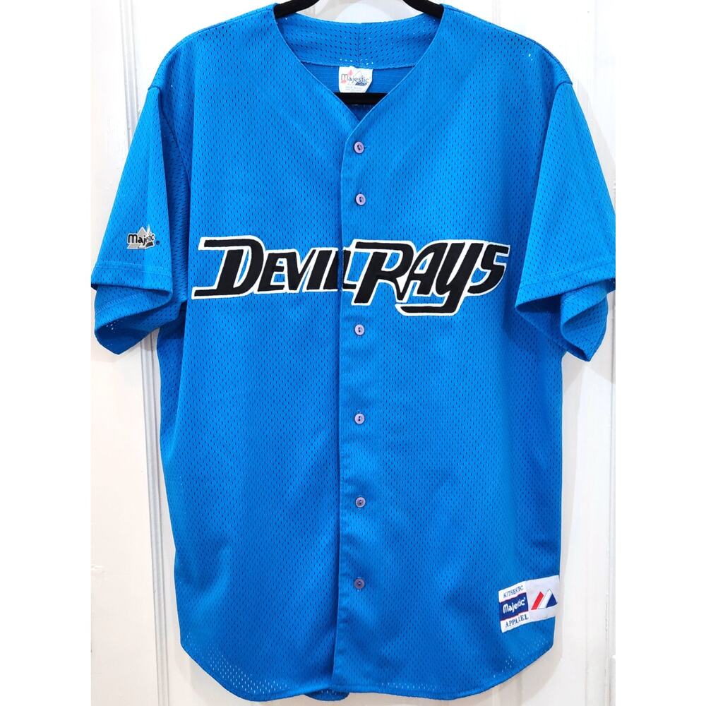 Tampa Bay Devil Rays 90s Majestic SKY blue BP jersey L mesh MLB baseball vtg